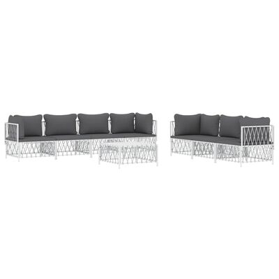 vidaXL 8 Piece Patio Lounge Set with Cushions White Steel