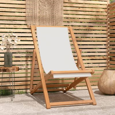 vidaXL Deck Chair Teak 22.1"x41.3"x37.8" Cream