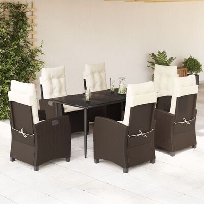 vidaXL 7 Piece Patio Dining Set with Cushions Brown Poly Rattan