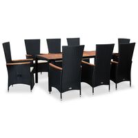 vidaXL 9 Piece Patio Dining Set with Cushions Poly Rattan Black