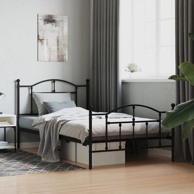 vidaXL Metal Bed Frame without Mattress with Footboard Black 39.4"x78.7"