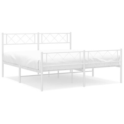 vidaXL Metal Bed Frame without Mattress with Footboard White 59.1"x78.7"