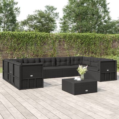 vidaXL 9 Piece Patio Lounge Set with Cushions Black Poly Rattan