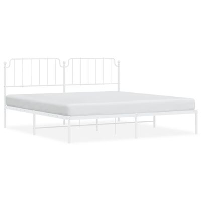 vidaXL Metal Bed Frame with Headboard White 76"x79.9" King