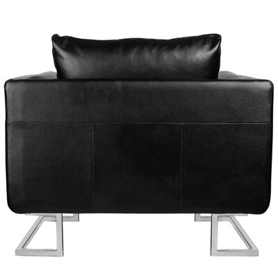 vidaXL Cube Armchair with Chrome Feet Black Leather