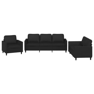 vidaXL 3 Piece Sofa Set with Cushions Black Faux Leather