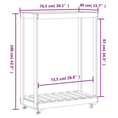 vidaXL Log Holder with Wheels 30.1"x15.7"x42.5" Solid Wood Pine