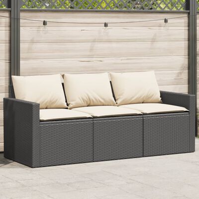 vidaXL Patio Sofa with Cushions 3-Seater Gray Poly Rattan