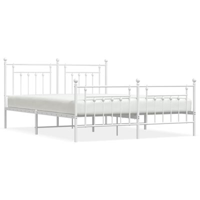 vidaXL Metal Bed Frame without Mattress with Footboard White 72"x83.9"