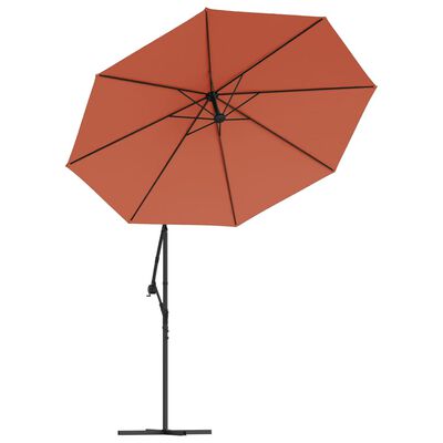 vidaXL Cantilever Umbrella with LED Lights and Steel Pole Terracotta