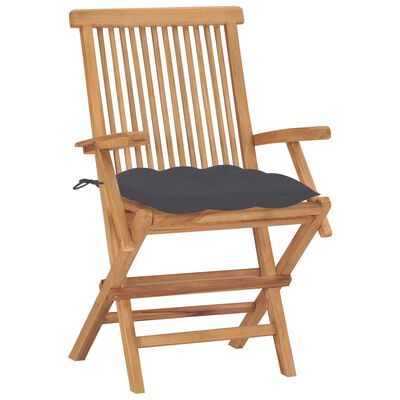 vidaXL Patio Chairs with Anthracite Cushions 2 pcs Solid Teak Wood