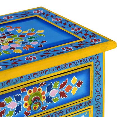 vidaXL Bedside Cabinet Solid Mango Wood Turquoise Hand Painted