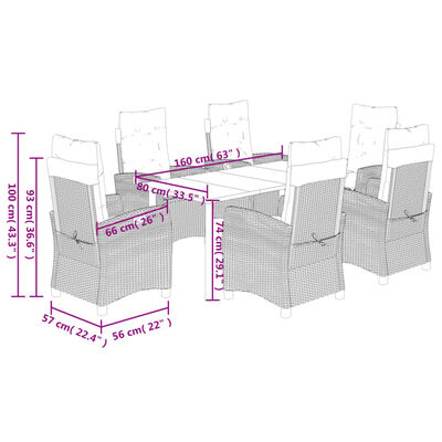 vidaXL 7 Piece Patio Dining Set with Cushions Beige Poly Rattan