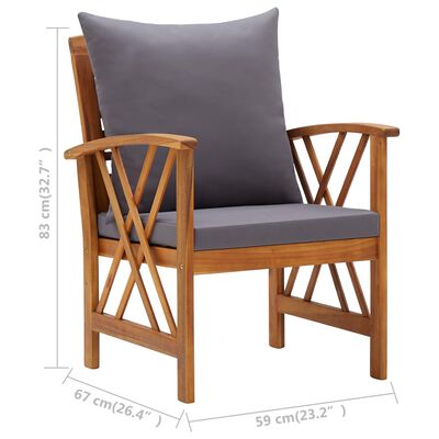 vidaXL Patio Chairs with Cushions 2 pcs Solid Acacia Wood