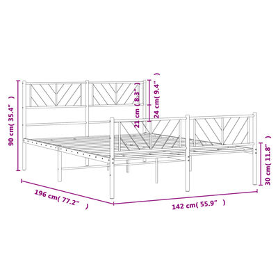 vidaXL Metal Bed Frame without Mattress with Footboard Black 53.1"x74.8"