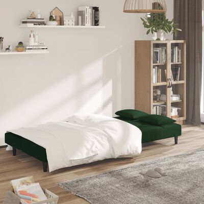 vidaXL 2-Seater Sofa Bed with Two Pillows Dark Green Velvet