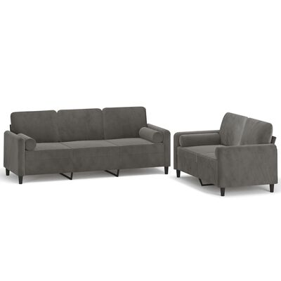 vidaXL 2 Piece Sofa Set with Throw Pillows&Cushions Dark Gray Velvet