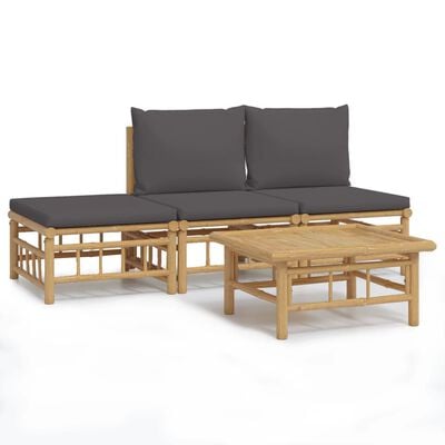 vidaXL 4 Piece Patio Lounge Set with Dark Gray Cushions Bamboo