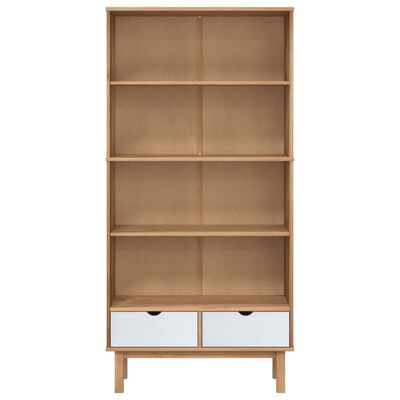 vidaXL Bookcase OTTA with 2 Drawers Brown and White Solid Wood Pine