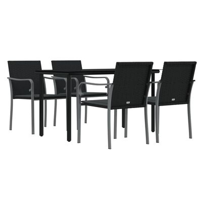 vidaXL 5 Piece Patio Dining Set with Cushions Poly Rattan and Steel