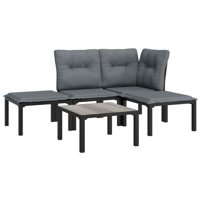 vidaXL 5 Piece Patio Lounge Set Black and Gray Poly Rattan