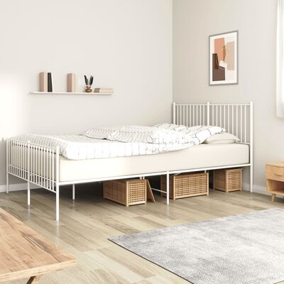 vidaXL Metal Bed Frame with Headboard and Footboard White 59.8"x78.7"