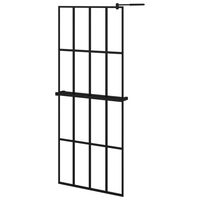 vidaXL Walk-in Shower Wall with Shelf Black 31.5"x76.8" ESG Glass&Aluminum