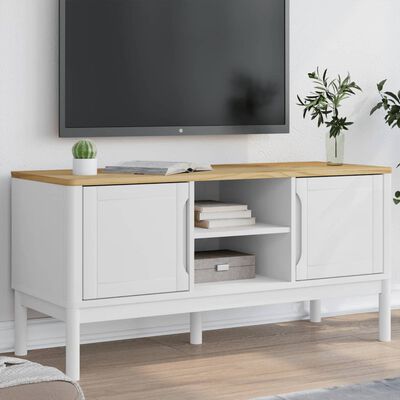 vidaXL TV Stand FLORO White 44.9"x16.9"x21.7" Solid Wood Pine