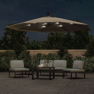 vidaXL Cantilever Garden Parasol with LED Lights and Metal Pole 137.8" Taupe