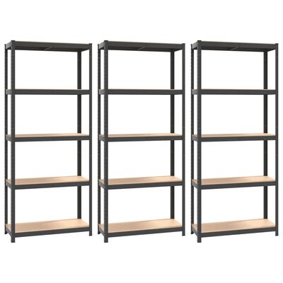 vidaXL 5-Layer Shelves 3 pcs Anthracite Steel&Engineered Wood