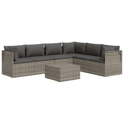 vidaXL 7 Piece Patio Lounge Set with Cushions Gray Poly Rattan