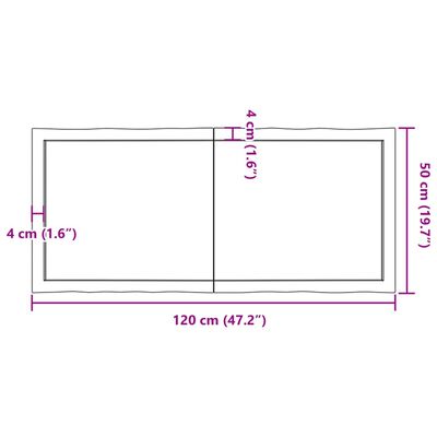 vidaXL Table Top Light Brown 47.2"x19.7"x(0.8"-2.4") Treated Solid Wood Live Edge