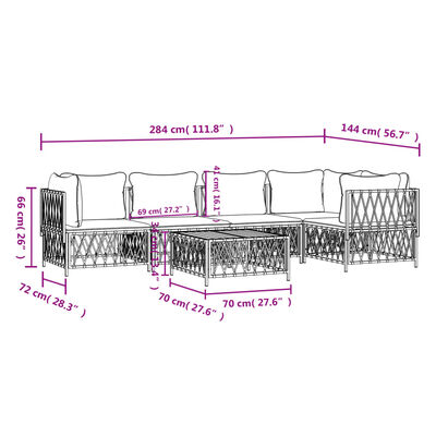 vidaXL 6 Piece Patio Lounge Set with Cushions White Steel