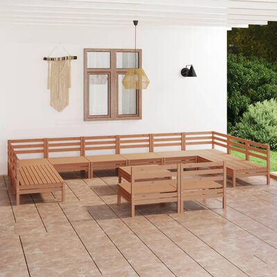 vidaXL 13 Piece Patio Lounge Set Honey Brown Solid Pinewood