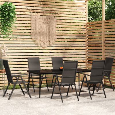 vidaXL 7 Piece Patio Dining Set Black