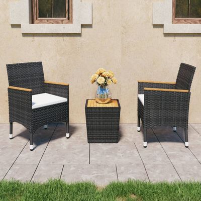 vidaXL 3 Piece Bistro Set Poly Rattan and Acacia Wood Black