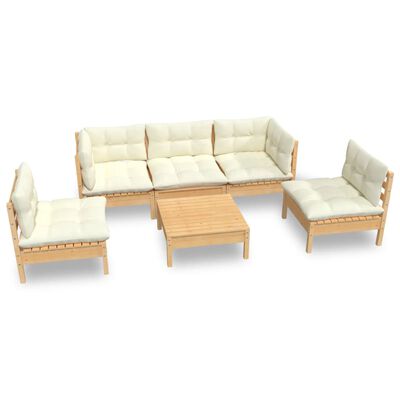 vidaXL 6 Piece Patio Lounge Set with Cream Cushions Solid Pinewood