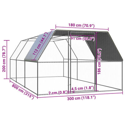 vidaXL Outdoor Chicken Cage 9.8'x26.2'x6.6' Galvanized Steel