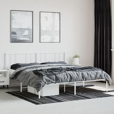 vidaXL Metal Bed Frame without Mattress with Headboard White 76"x79.9"