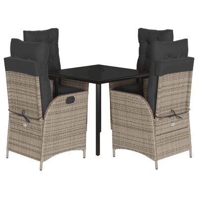 vidaXL 5 Piece Patio Dining Set with Cushions Gray Poly Rattan