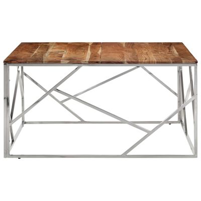 vidaXL Coffee Table Silver Stainless Steel and Solid Wood Acacia