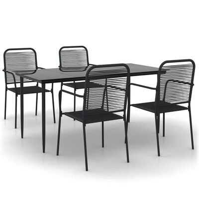 vidaXL 5 Piece Patio Dining Set Black Cotton Rope and Steel