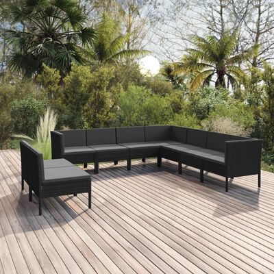 vidaXL 9 Piece Patio Lounge Set with Cushions Poly Rattan Black