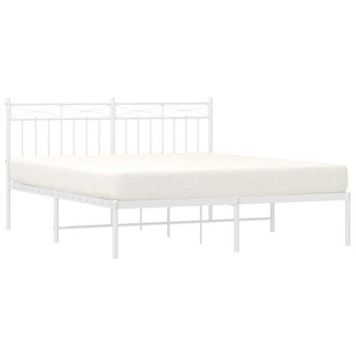 vidaXL Metal Bed Frame without Mattress with Headboard White 59.1"x78.7"