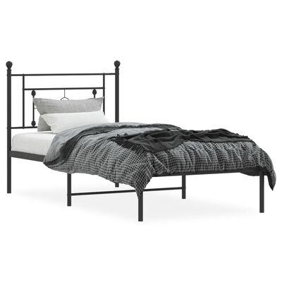 vidaXL Metal Bed Frame without Mattress with Headboard Black 39.4"x78.7"