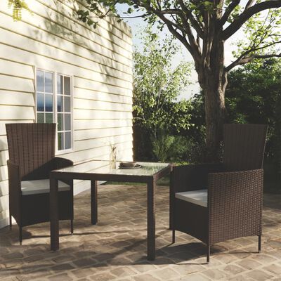 vidaXL 3 Piece Patio Dining Set Poly Rattan Brown