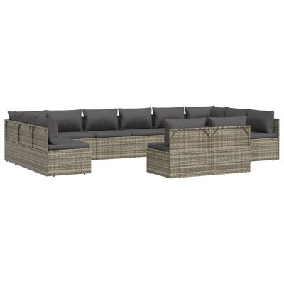 vidaXL 12 Piece Patio Lounge Set with Cushions Gray Poly Rattan