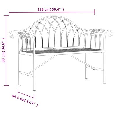 vidaXL 2-Seater Patio Bench 50.4" Black Steel