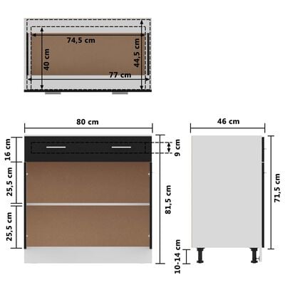 vidaXL Drawer Bottom Cabinet Black 31.5"x18.1"x32.1" Engineered Wood