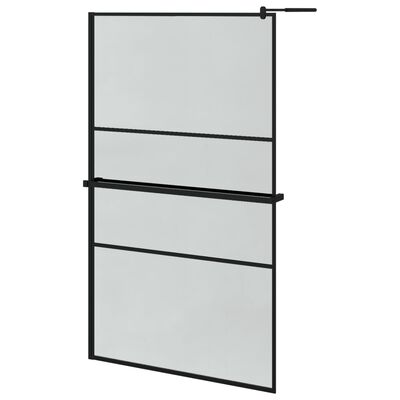 vidaXL Walk-in Shower Wall with Shelf Black 45.3"x76.8" ESG Glass&Aluminum